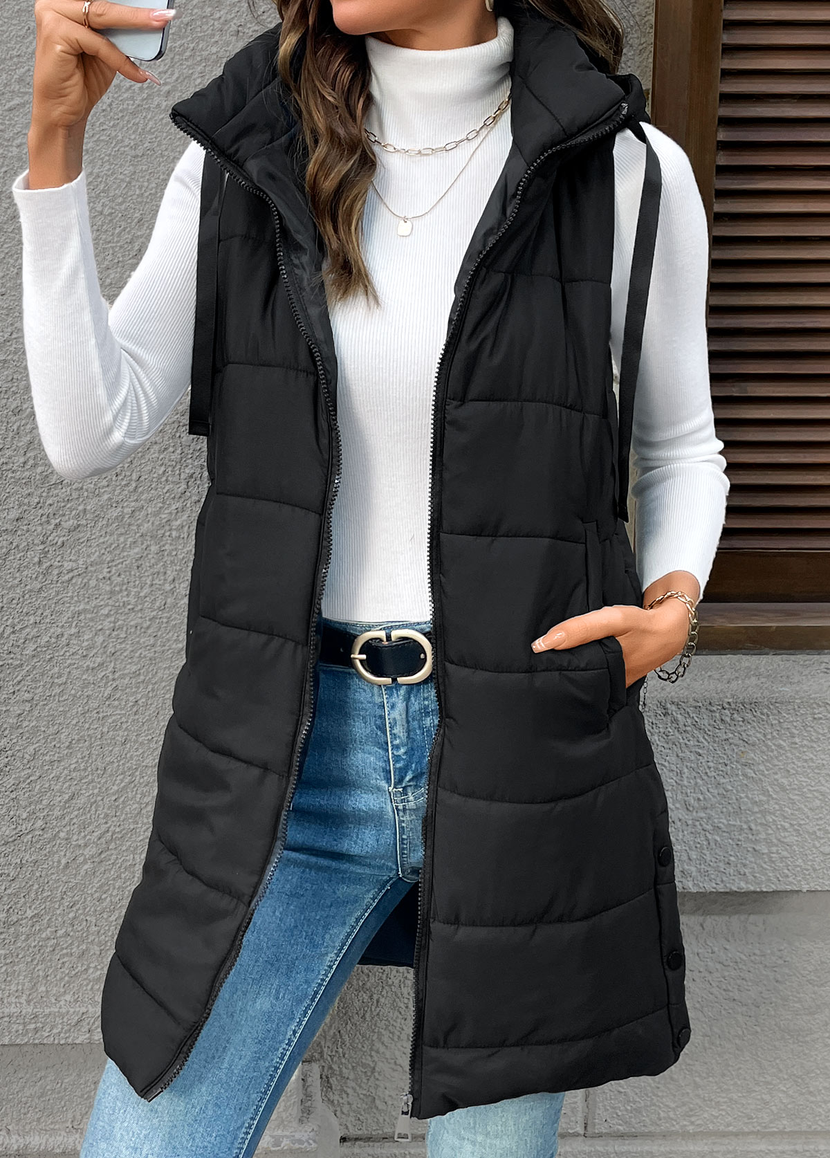 Black Tummy Coverage Sleeveless Tunic Waistcoat | picture 