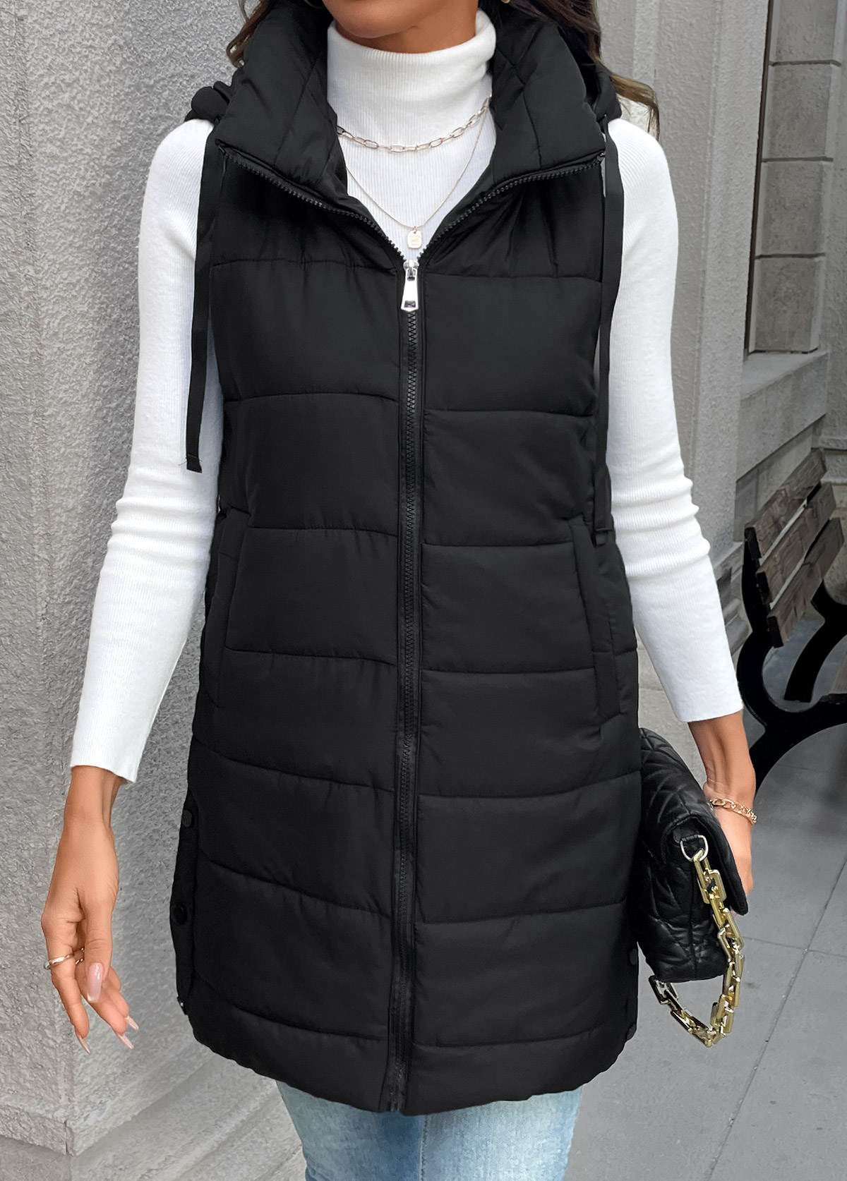 Black Tummy Coverage Sleeveless Tunic Waistcoat | picture 