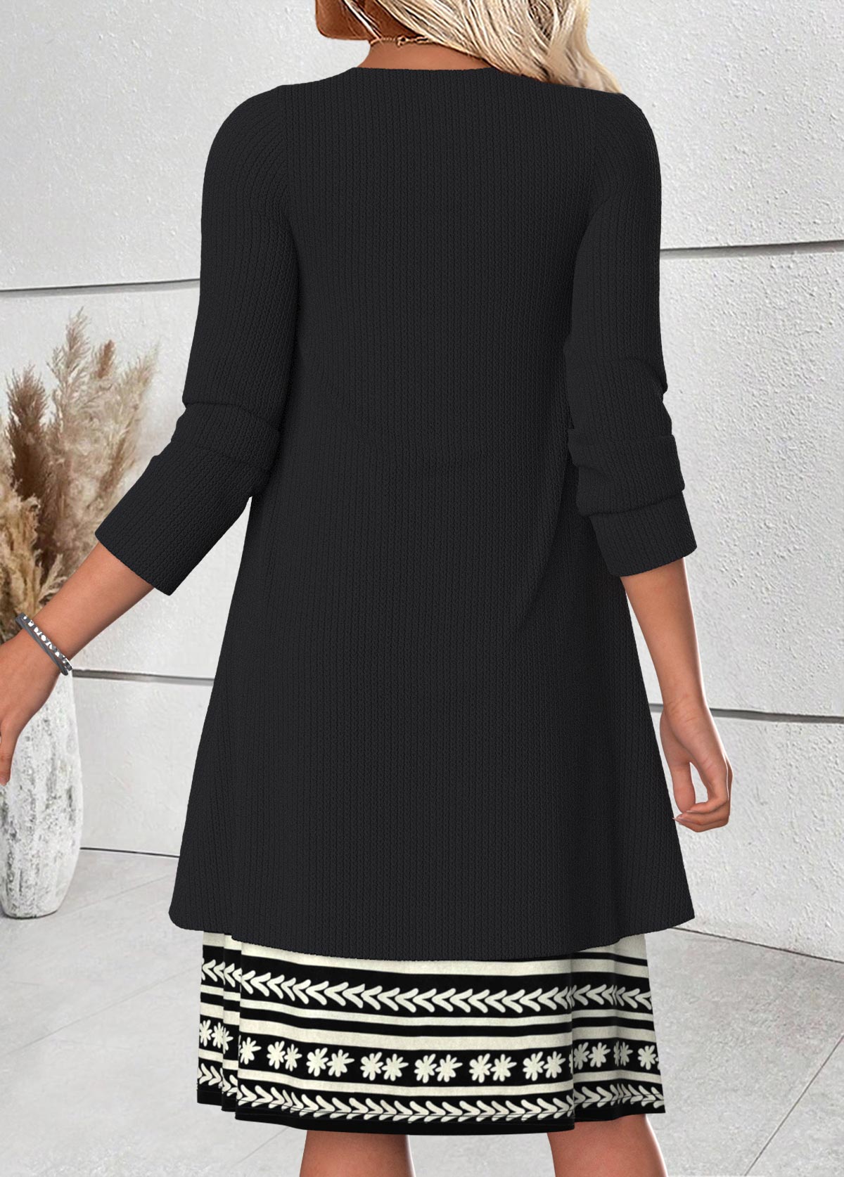 Black Tummy Coverage Floral Print Dress and Cardigan | picture 