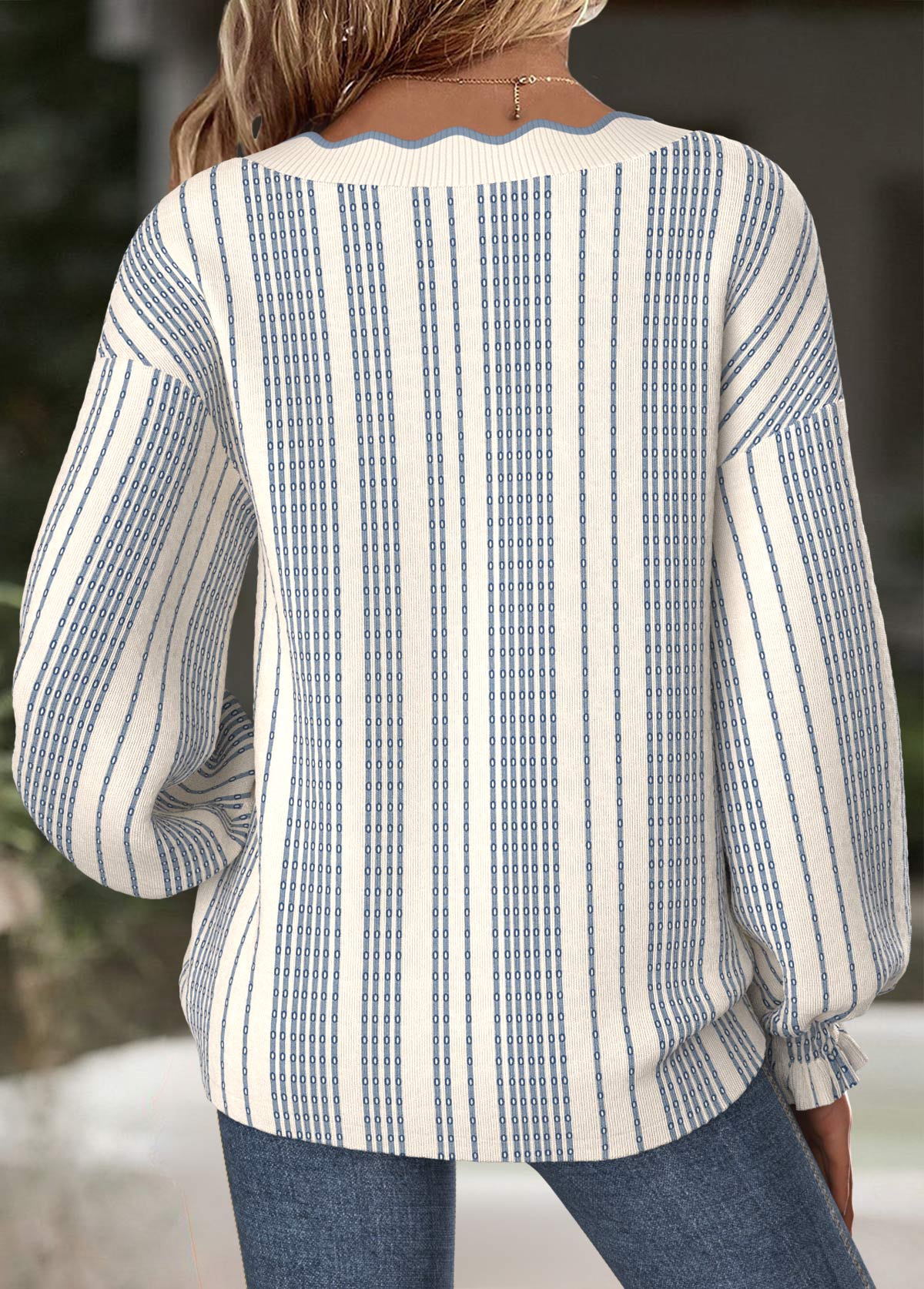 Beige Tummy Coverage Striped Long Sleeve V Neck Sweatshirt | picture 