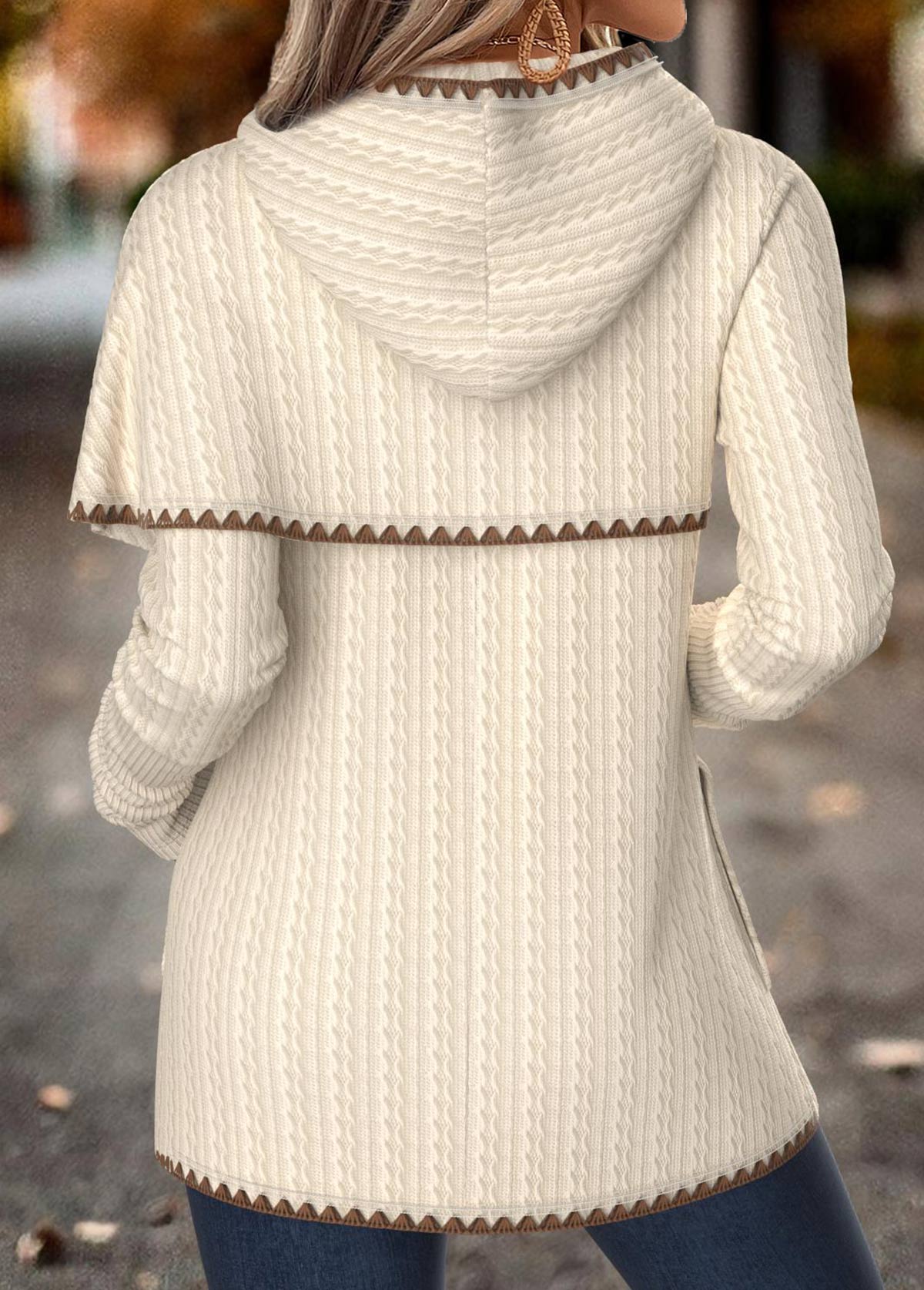 Beige Tummy Coverage Long Sleeve Hoodie | picture 