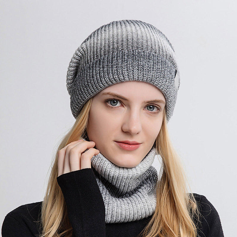 Dark Grey Marl Ombre Hat and Circle Scarf Beanie | picture 
