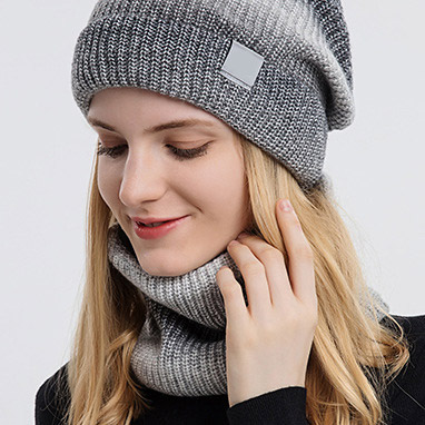 Dark Grey Marl Ombre Hat and Circle Scarf Beanie | picture 