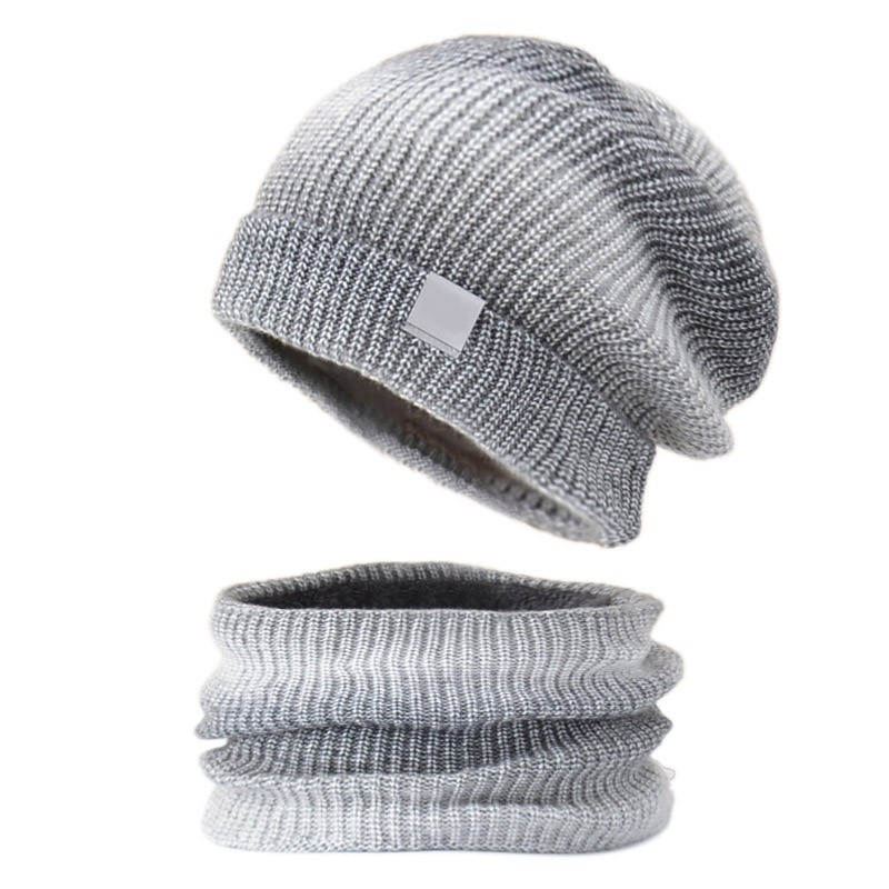 Dark Grey Marl Ombre Hat and Circle Scarf Beanie | picture 