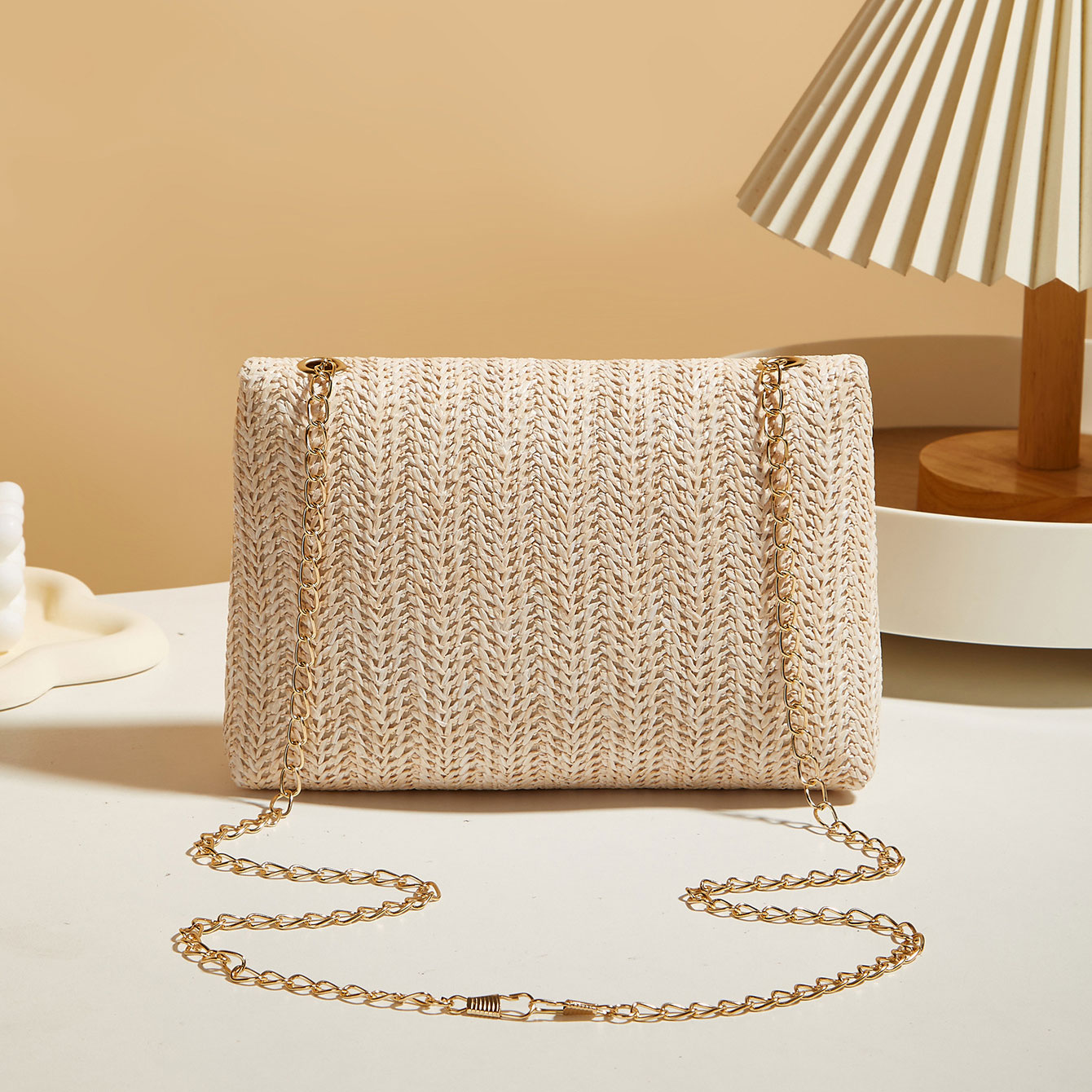 Light Camel Pushlock Chains Crossbody Bag | picture 