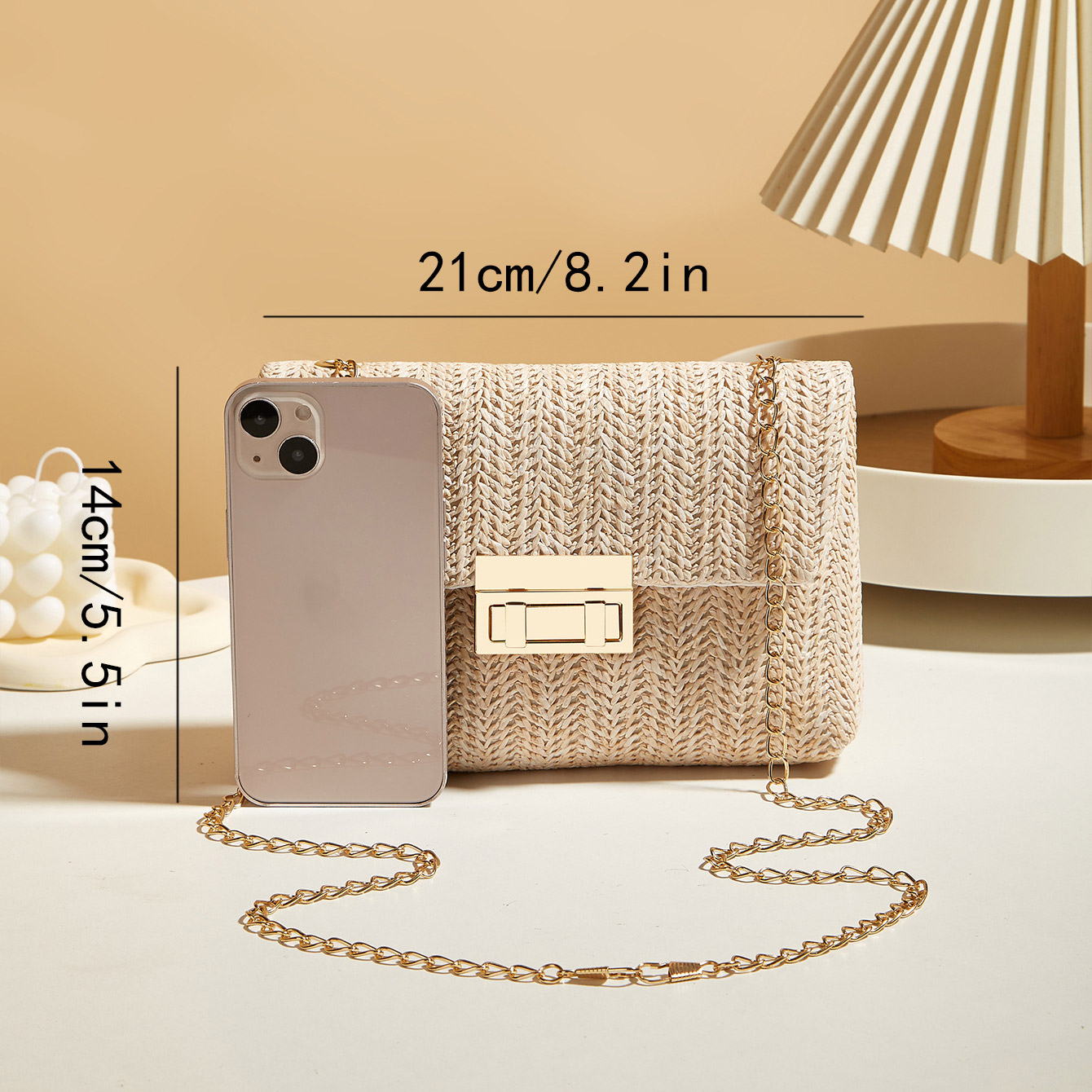 Light Camel Pushlock Chains Crossbody Bag | picture 