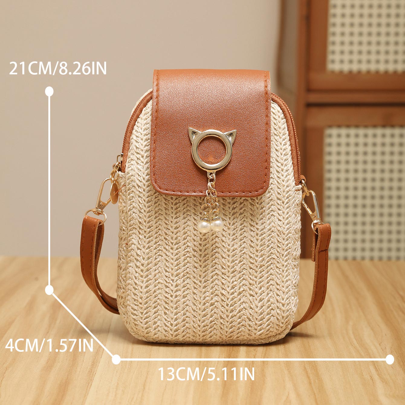 Beige Color Zip Design Crossbody Bag | picture 
