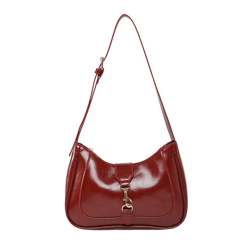 Wine Red Zip Nylon Shoulder Bag | picture 