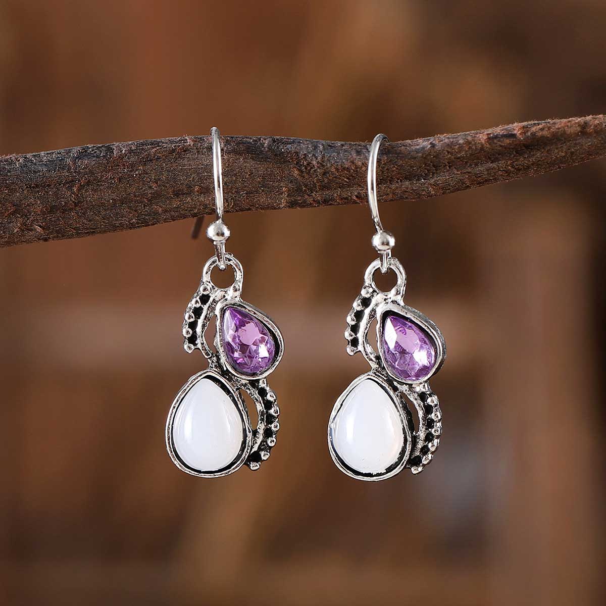Violet Color Droplet Alloy Detail Earrings | picture 