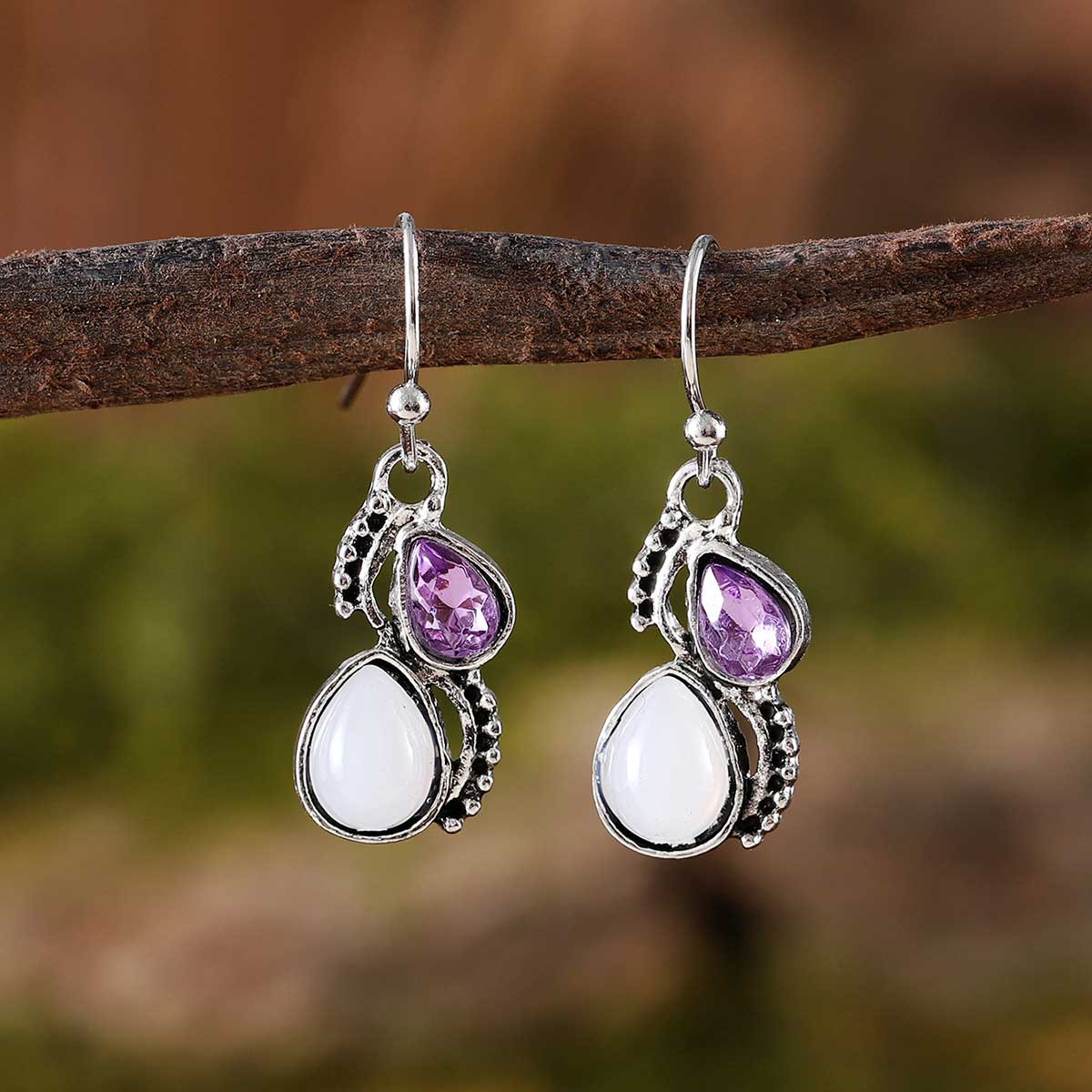 Violet Color Droplet Alloy Detail Earrings | picture 
