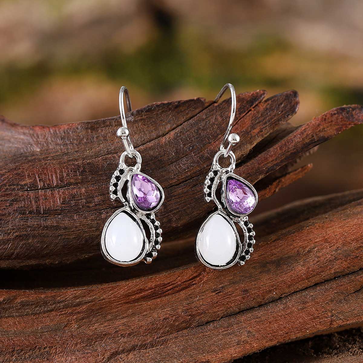 Violet Color Droplet Alloy Detail Earrings | picture 