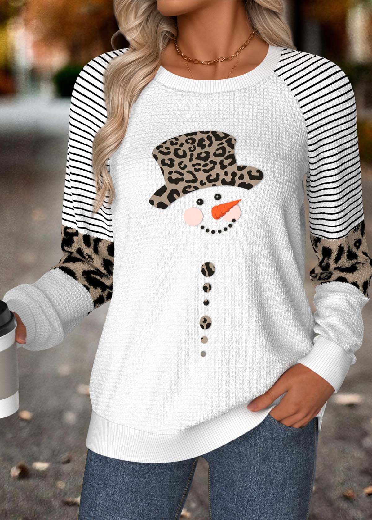 White Tummy Coverage Snowman Print Long Sleeve Sweatshirt | picture 