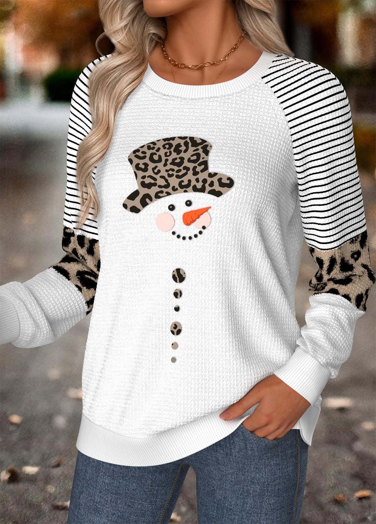 White Tummy Coverage Snowman Print Long Sleeve Sweatshirt | picture 