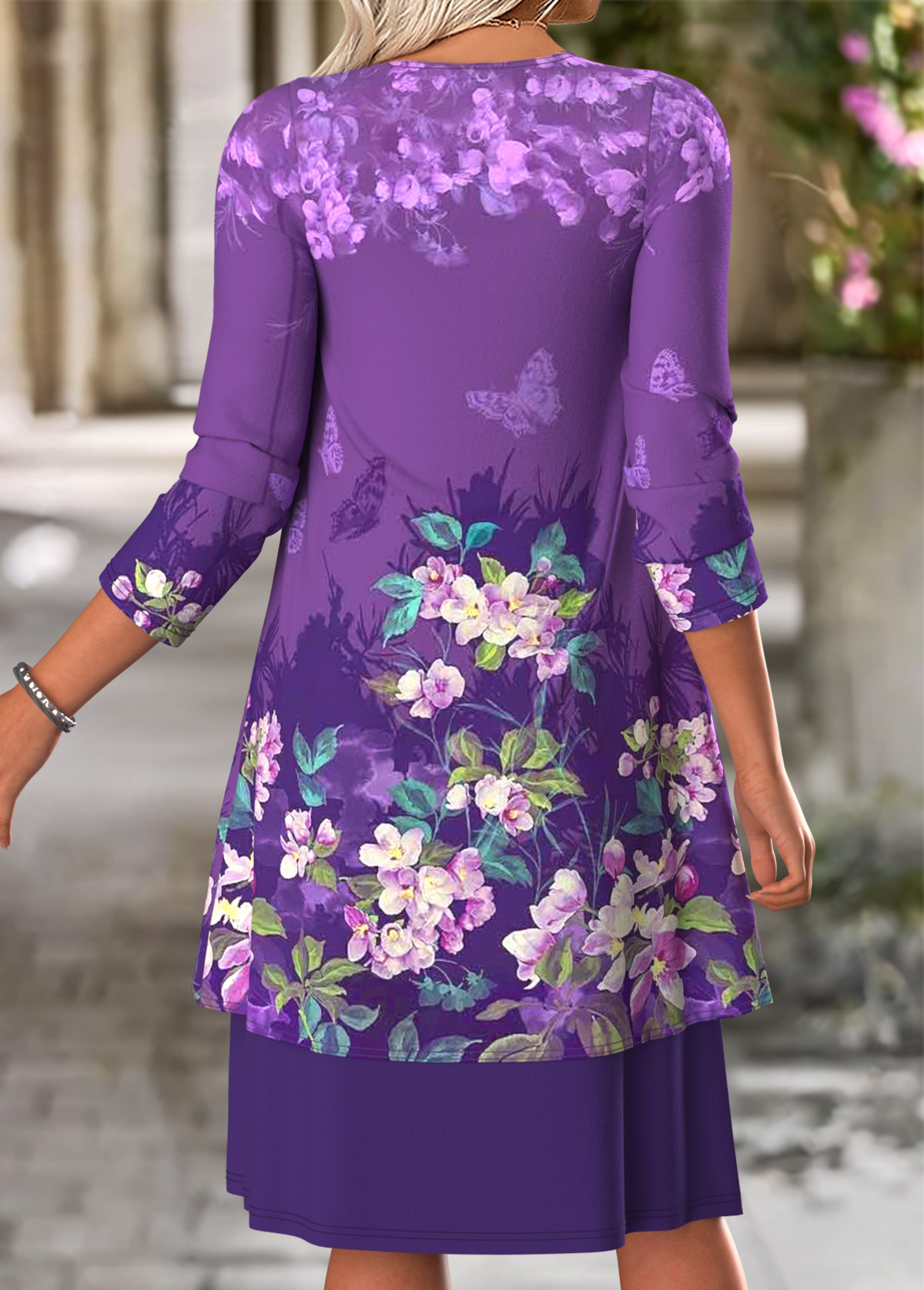 Purple Tummy Coverage Floral Print Dress and Cardigan | picture 