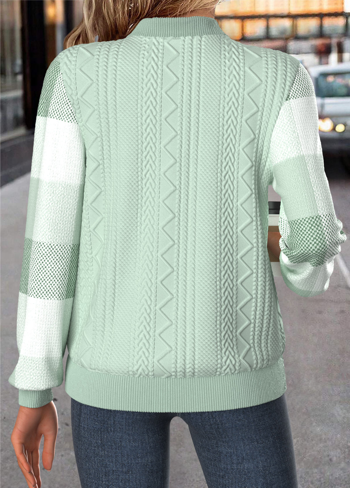 Light Green Tummy Coverage Plaid Long Sleeve Jacket | picture 