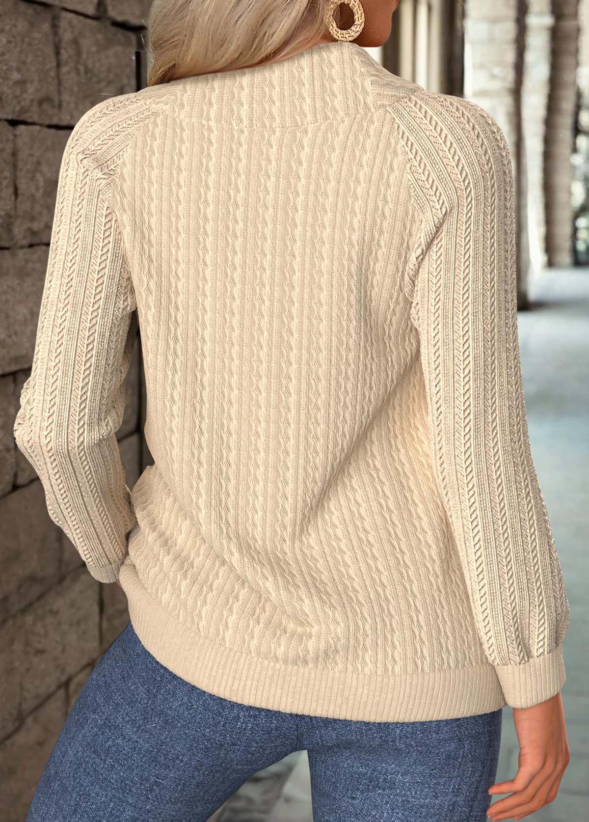 Light Camel Tummy Coverage Long Sleeve High Neck Sweatshirt | picture 