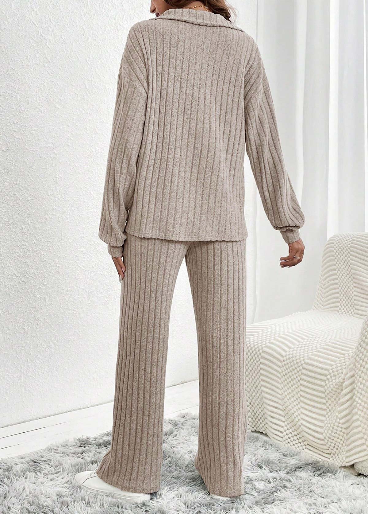 Gray Brown Long Sleeve Lounge Top and Pants | picture 