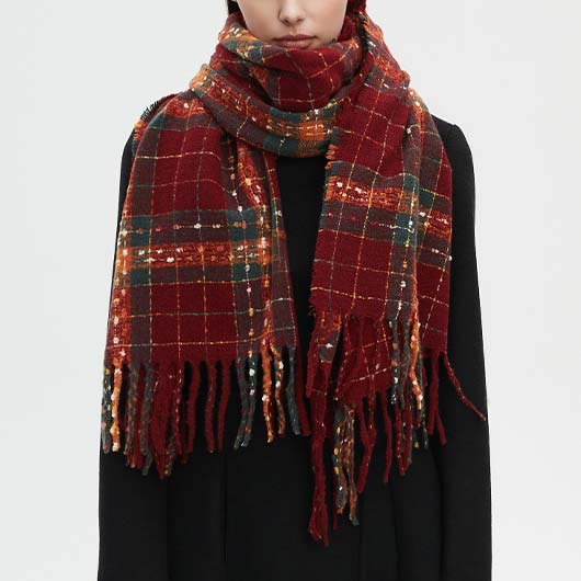 Deep Red Plaid Polyester Detail Scarf | picture 