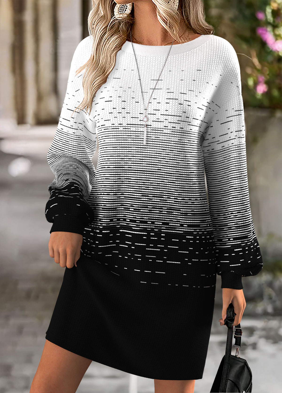 Black Tummy Coverage Ombre Short Long Sleeve Dress | picture 