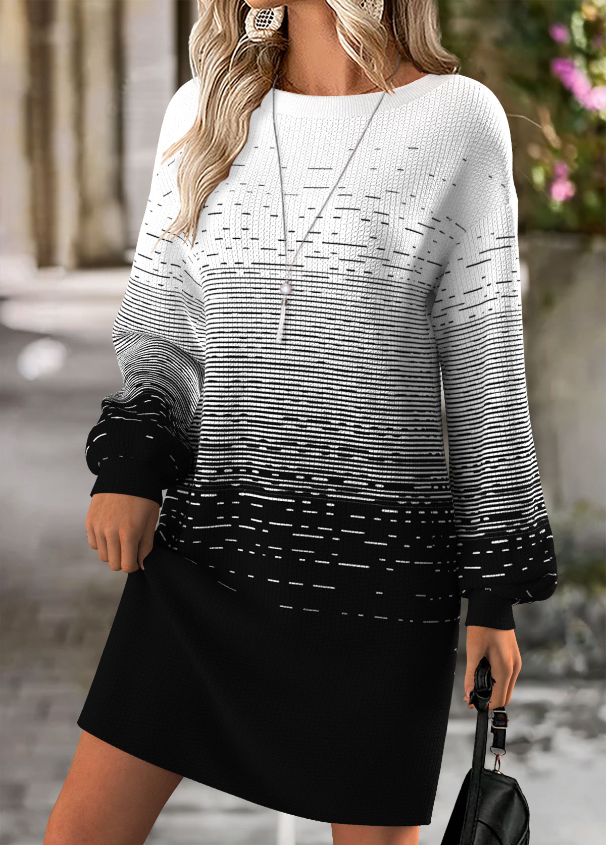 Black Tummy Coverage Ombre Short Long Sleeve Dress | picture 