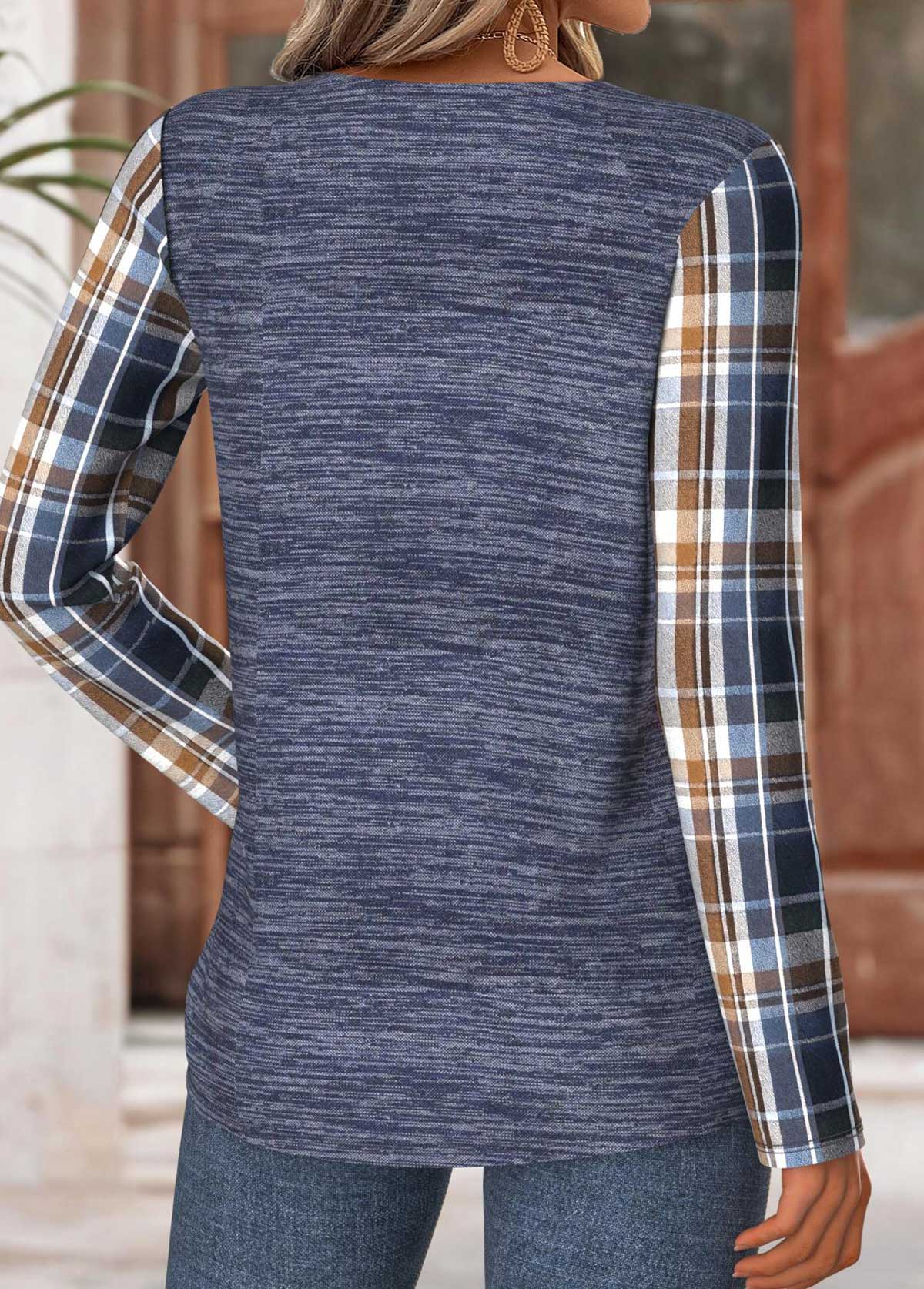 Navy Tummy Coverage Plaid Long Sleeve T Shirt | picture 