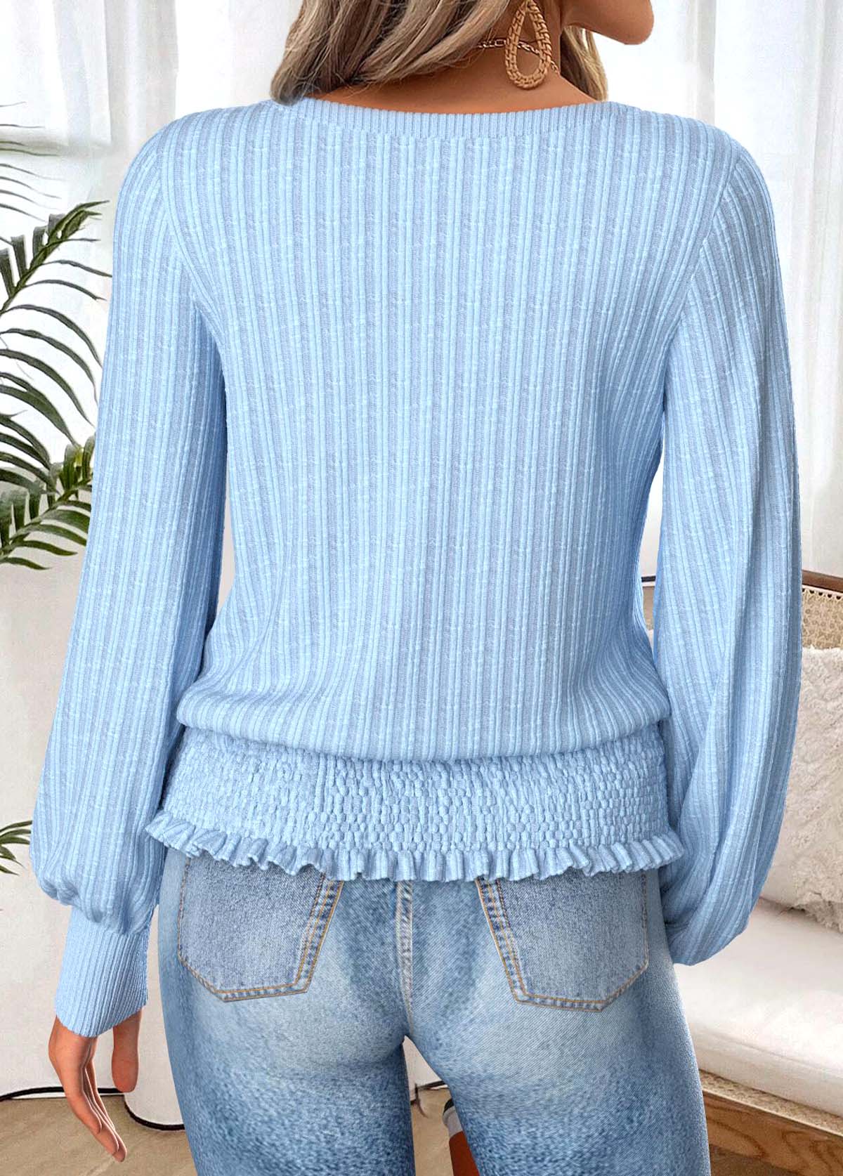 Light Blue Tummy Coverage Long Sleeve T Shirt | picture 