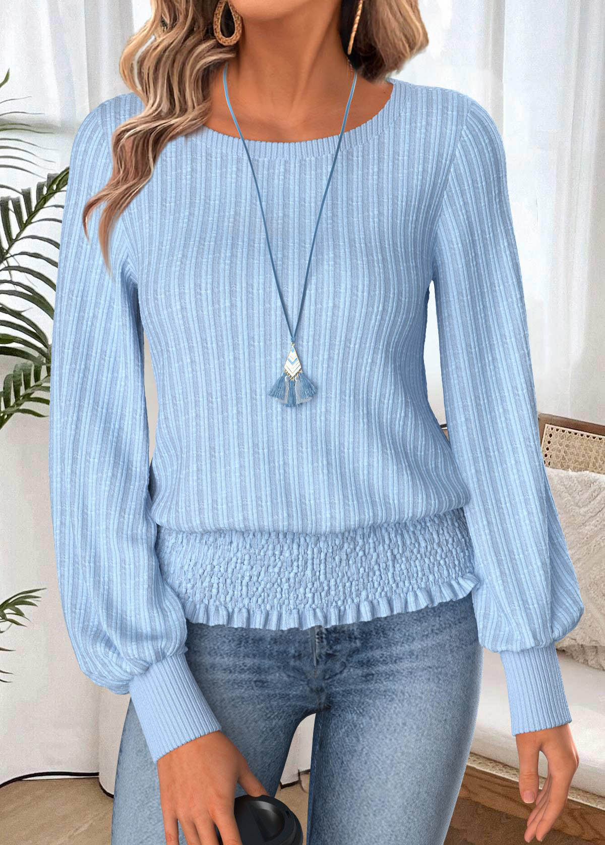 Light Blue Tummy Coverage Long Sleeve T Shirt | picture 