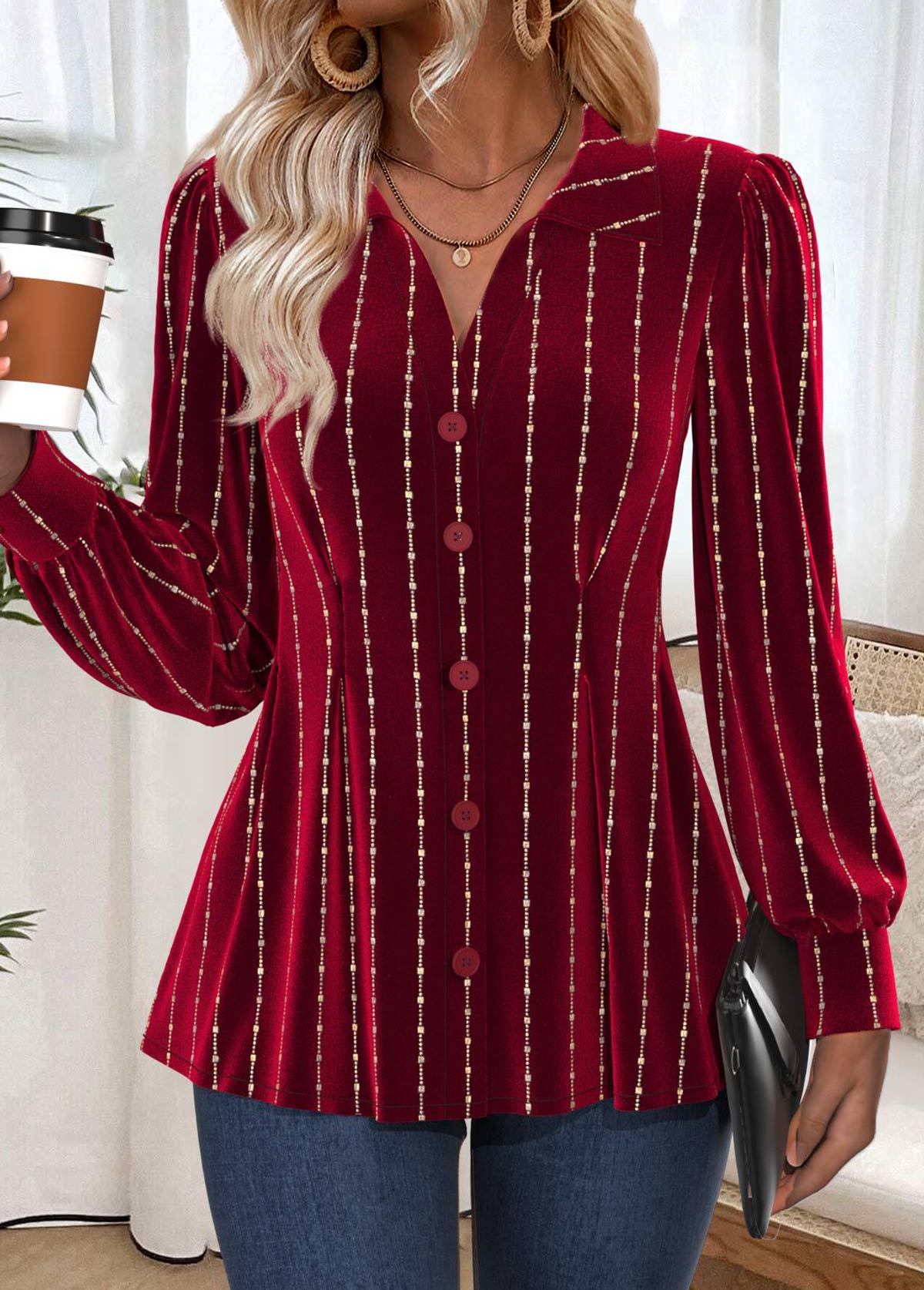 Wine Red Tummy Coverage Long Sleeve Shirt | picture 