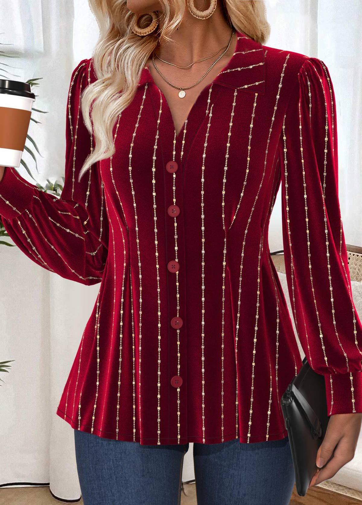Wine Red Tummy Coverage Long Sleeve Shirt | picture 