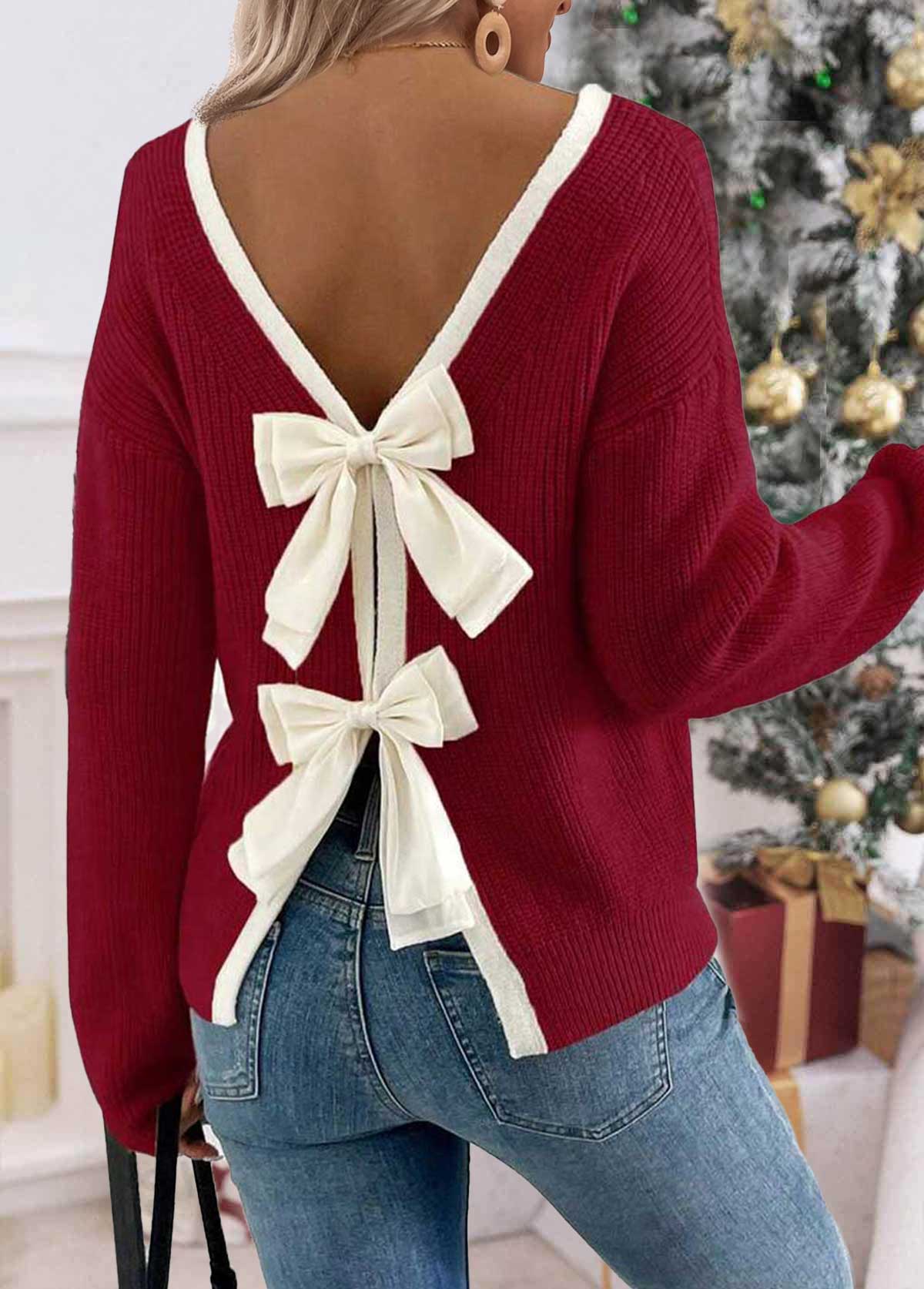 Wine Red Tummy Coverage Long Sleeve Round Neck Sweater | picture 
