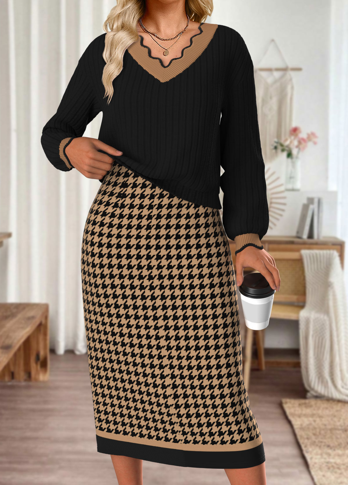 Black Tummy Coverage Plaid Dress and Cover Up | picture 