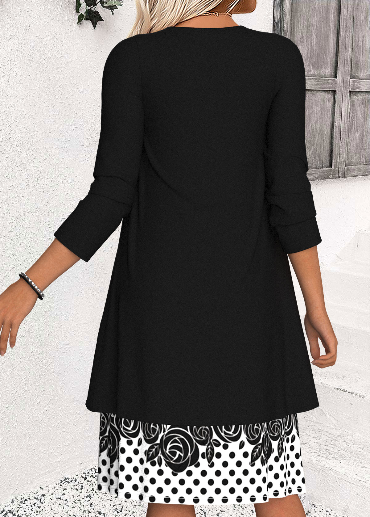 Black Tummy Coverage Polka Dot Dress and Cardigan | picture 