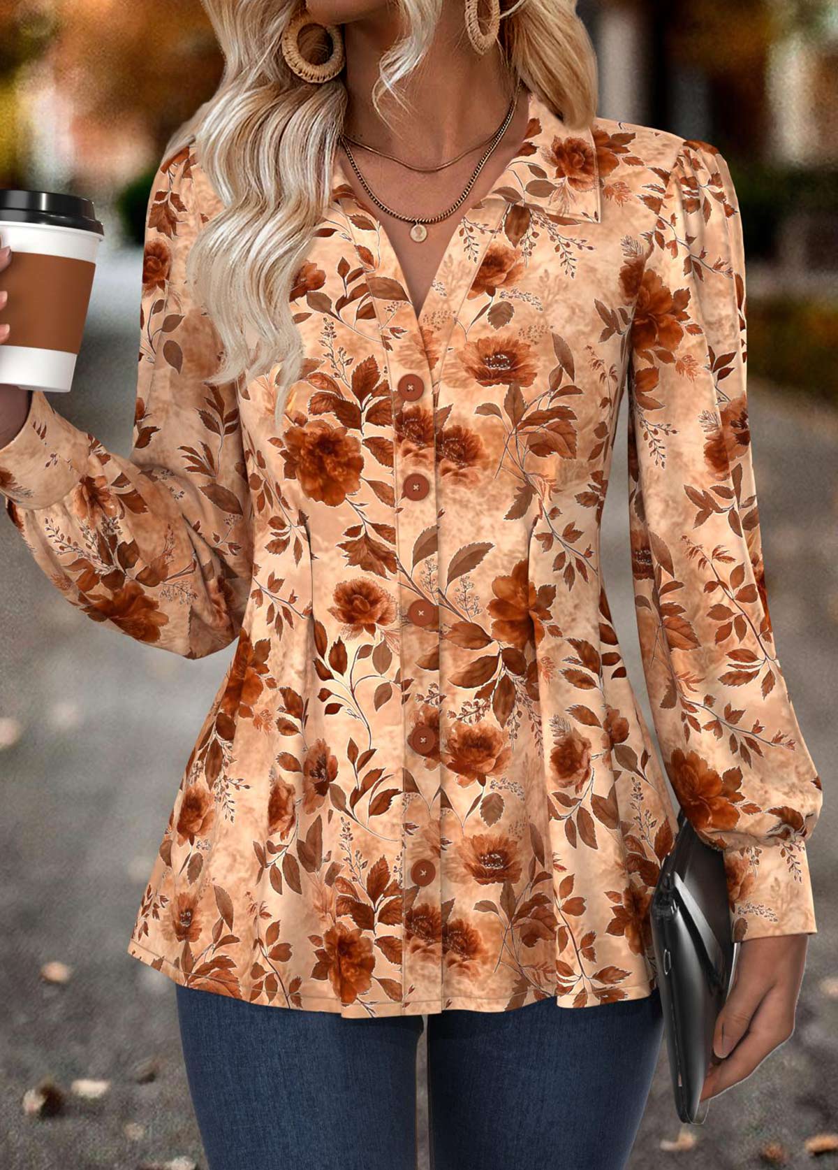 Multi Color Tummy Coverage Floral Print Long Sleeve Shirt | picture 