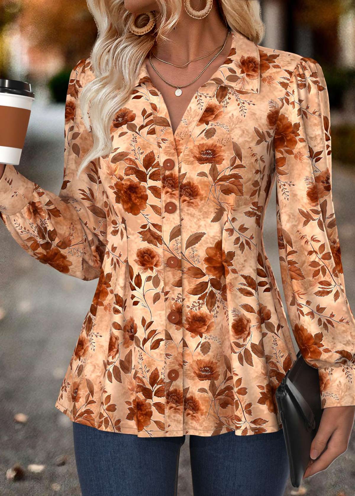 Multi Color Tummy Coverage Floral Print Long Sleeve Shirt | picture 