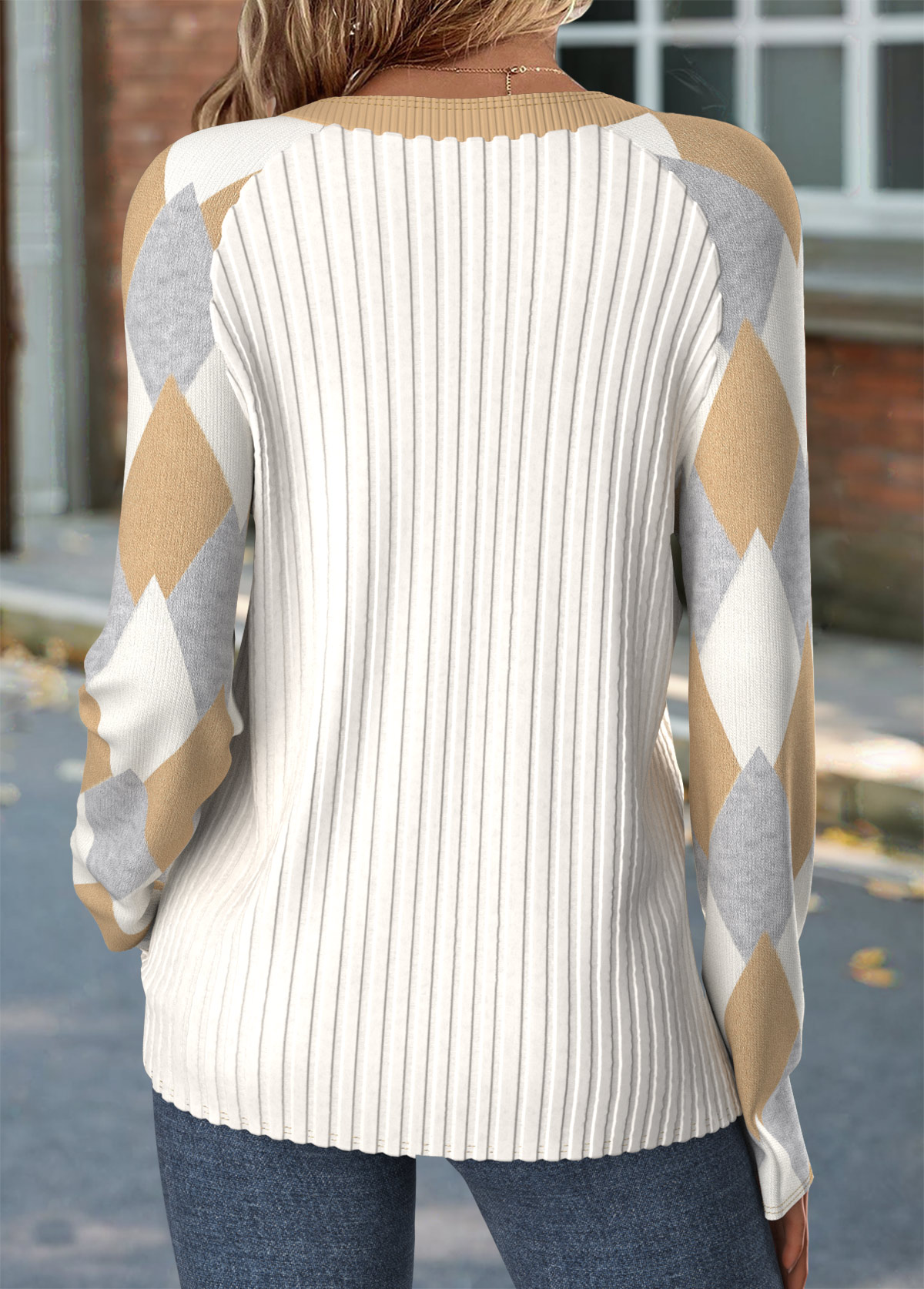 Beige Tummy Coverage Geometric Print Long Sleeve T Shirt | picture 