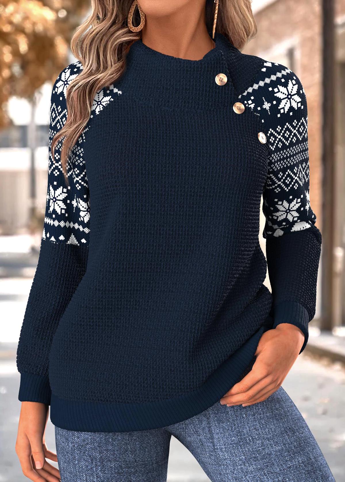 Navy Tummy Coverage Fair Isle Print Long Sleeve Sweatshirt | picture 