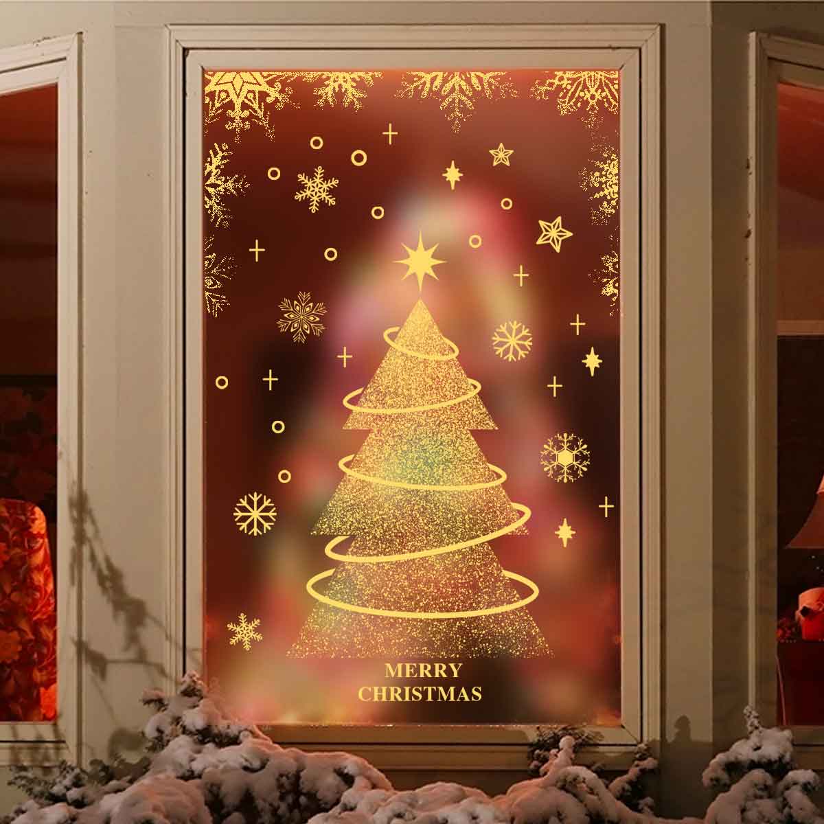 Christmas Tree Golden Glass Tattoo Stickers | picture 