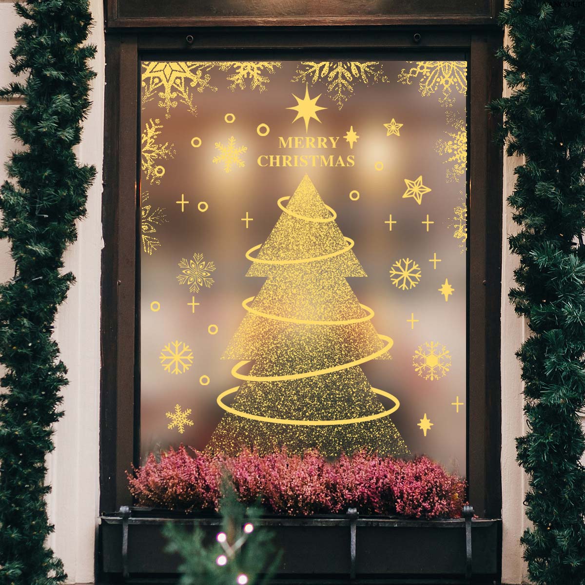 Christmas Tree Golden Glass Tattoo Stickers | picture 