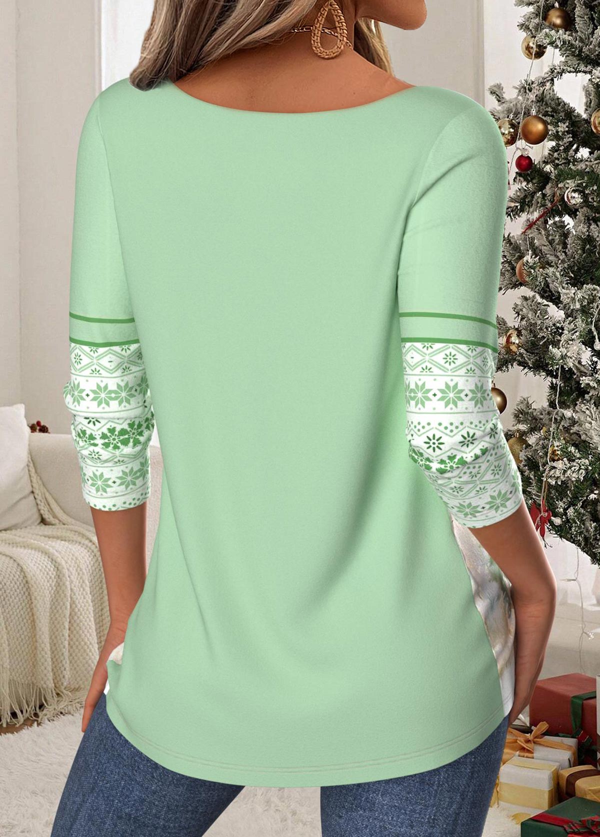 Christmas Light Green Tummy Coverage Long Sleeve T Shirt | picture 