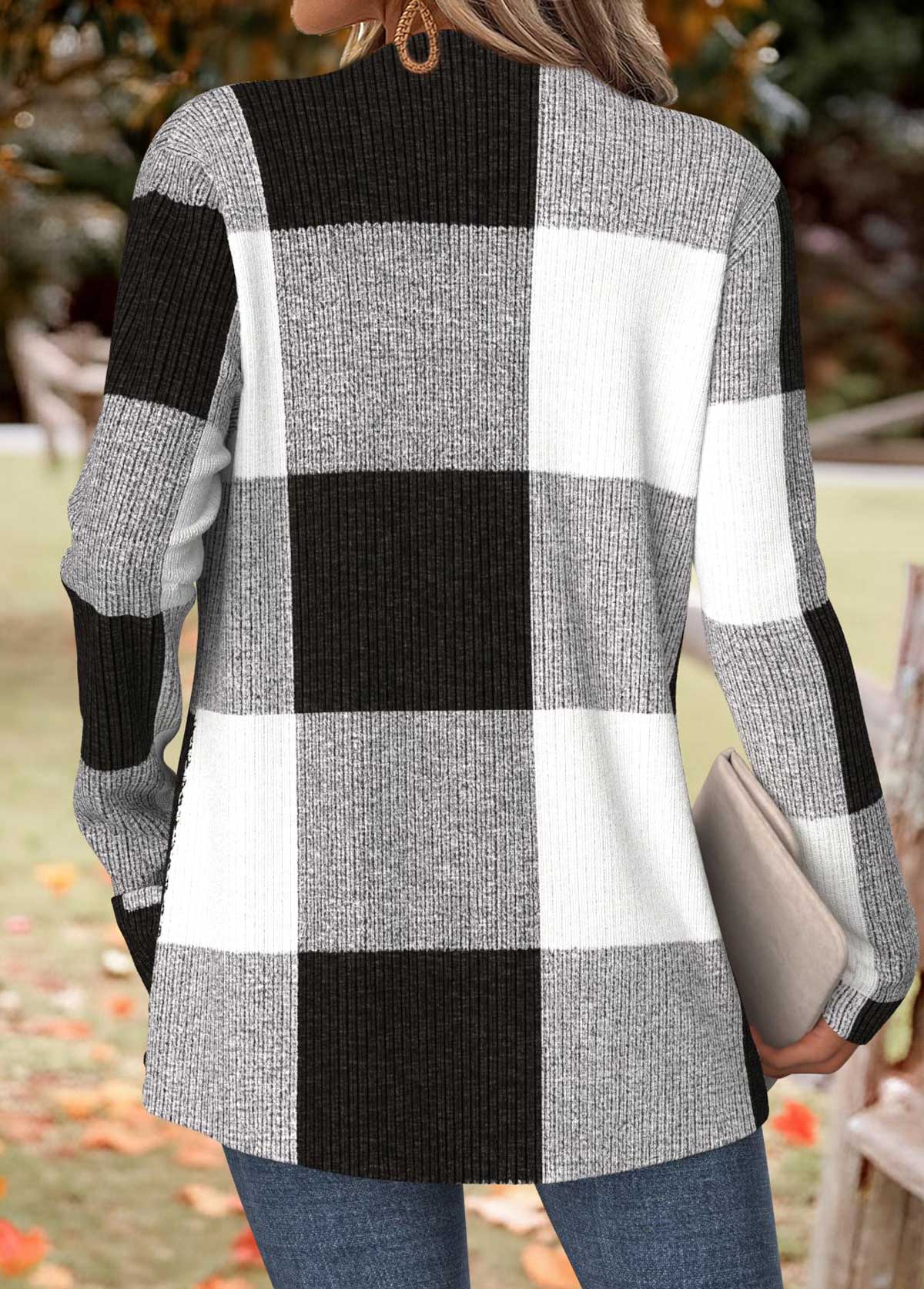 Black Tummy Coverage Plaid Long Sleeve Coat | picture 