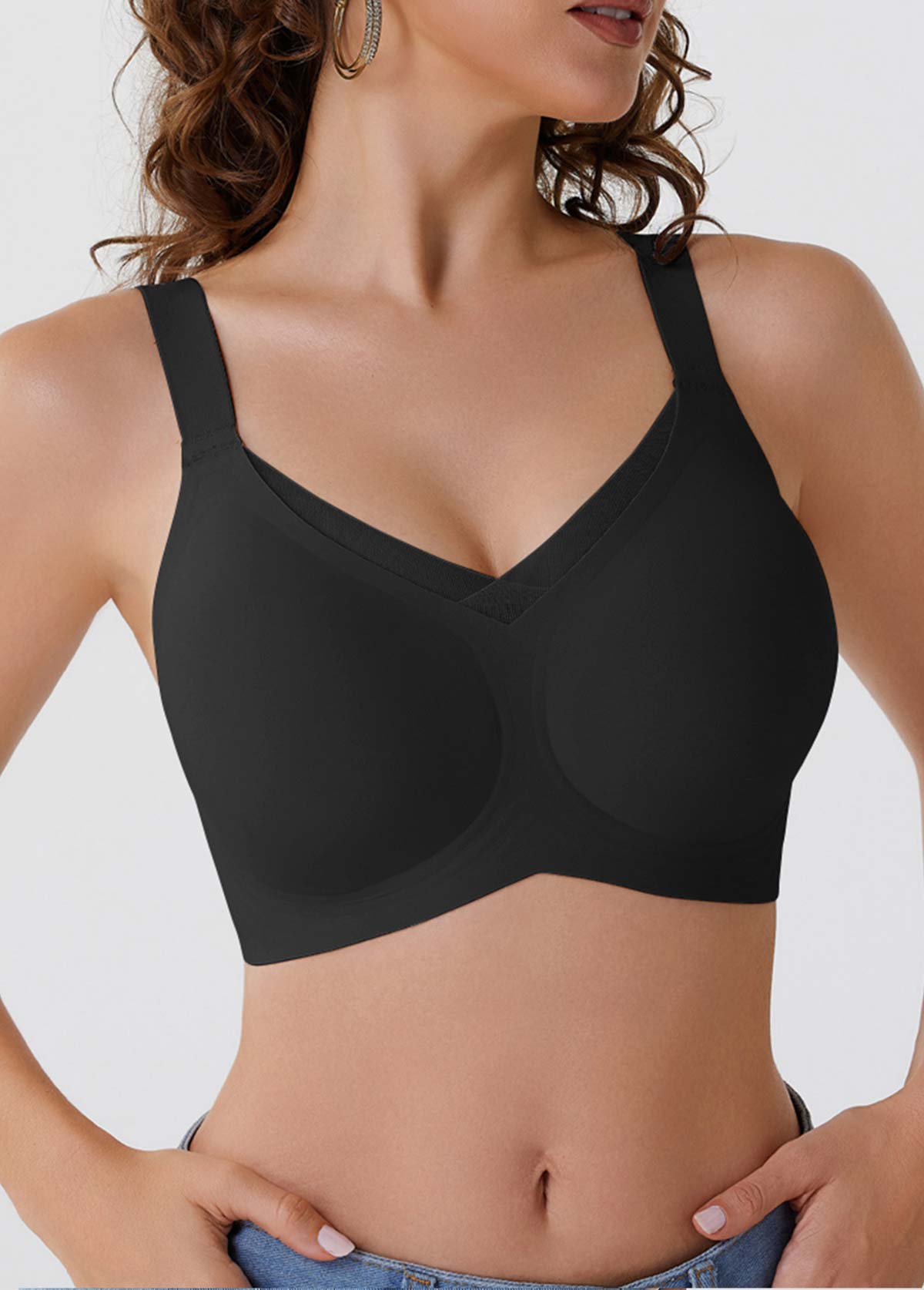 Black Push-up Seamless V Neck Bra | picture 