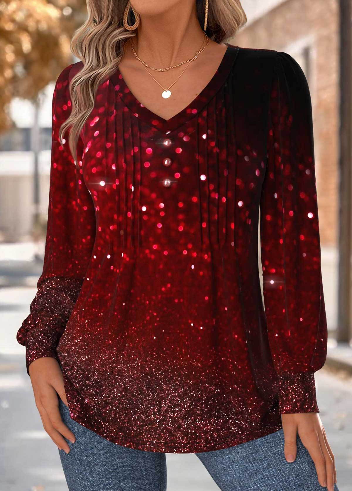 Red Tummy Coverage Ombre Long Sleeve T Shirt | picture 