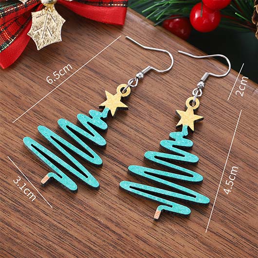 Christmas Mint Green Wood Detail Earrings | picture 