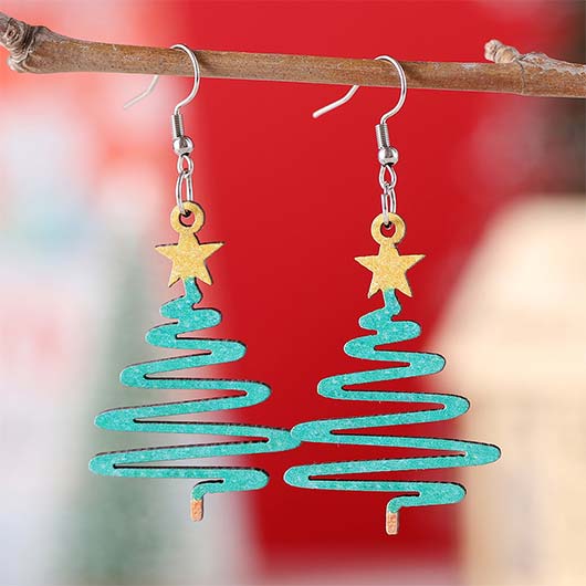 Christmas Mint Green Wood Detail Earrings | picture 