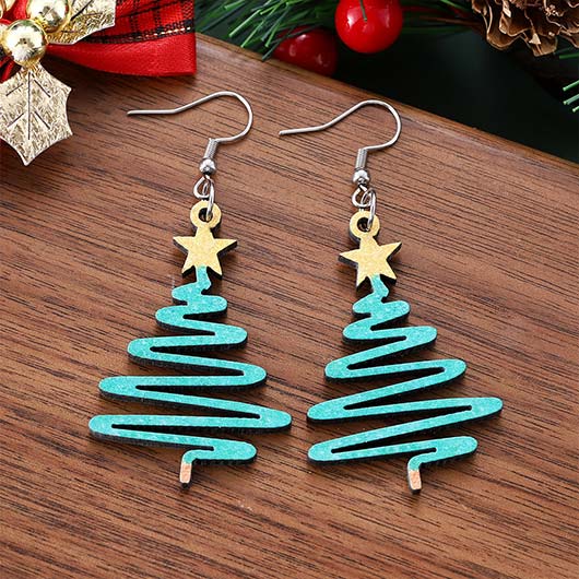 Christmas Mint Green Wood Detail Earrings | picture 