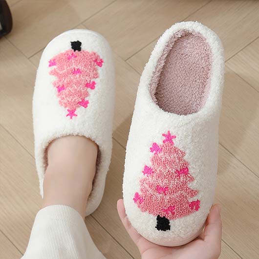 Christmas Pink Closed Toe Falt Slippers | picture 