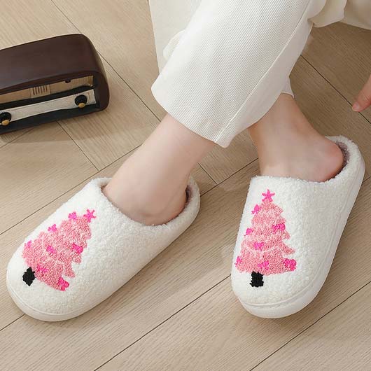 Christmas Pink Closed Toe Falt Slippers | picture 