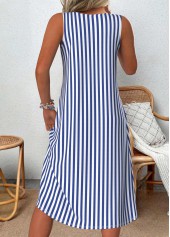 Blue Patchwork Striped A Line Sleeveless V Neck Dress | thumb picture 