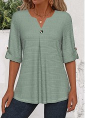 Green Button 3/4 Sleeve Split Neck Blouse | thumb picture 