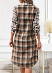 Dark Coffee Button Plaid A Line Long Sleeve Dress | thumb picture 